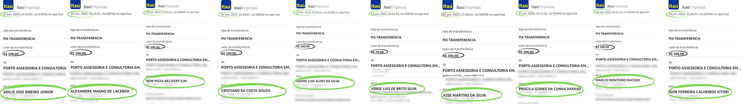 Imagem de comprovantes de pagamento por pix para usuários que indicaram os nossos serviços.